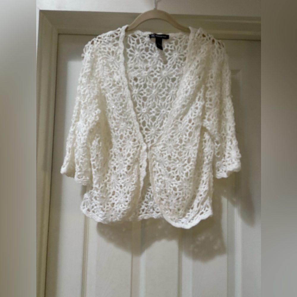 INC International Concepts Ivory Crochet Cardigan